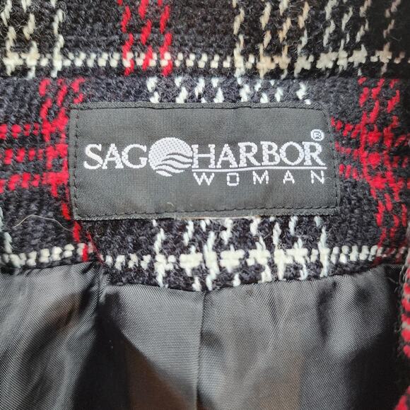 Sag Harbor Women's Tweed Plaid Red Black White Shacket Blazer - Picture 5 of 5
